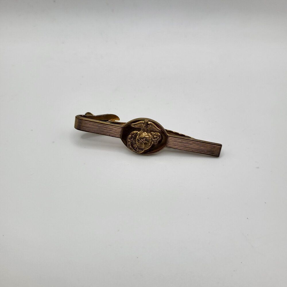 VINTAGE MARINE CORPS TIE CLASP TIE CLIP BEAUTIFUL GOLD PLATED DESIGN